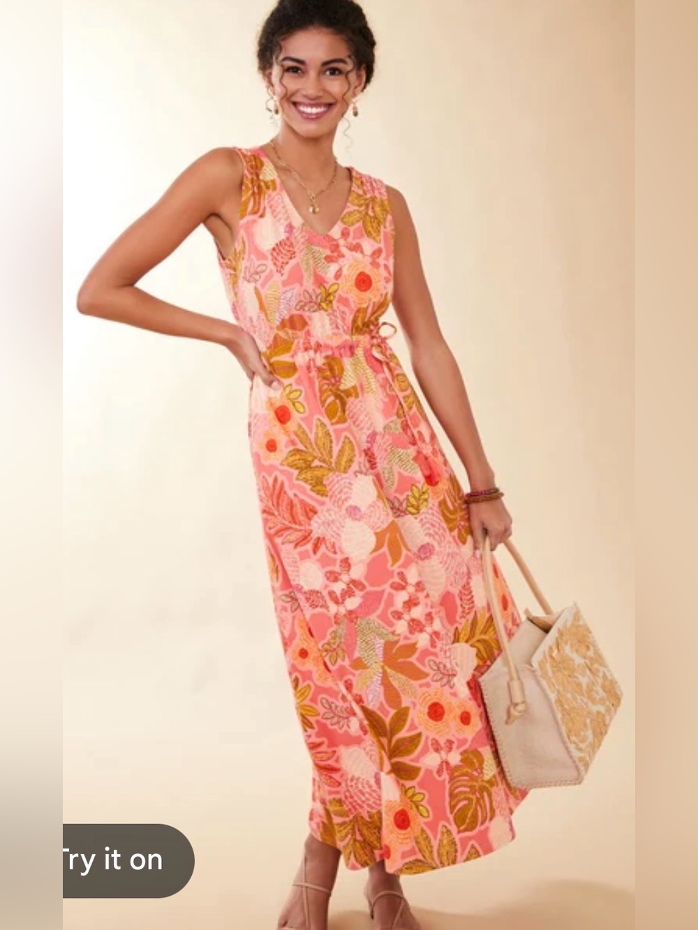 Spartina 449 Lenea Maxi Dress Size S Callawassie Flowers Pink Orange